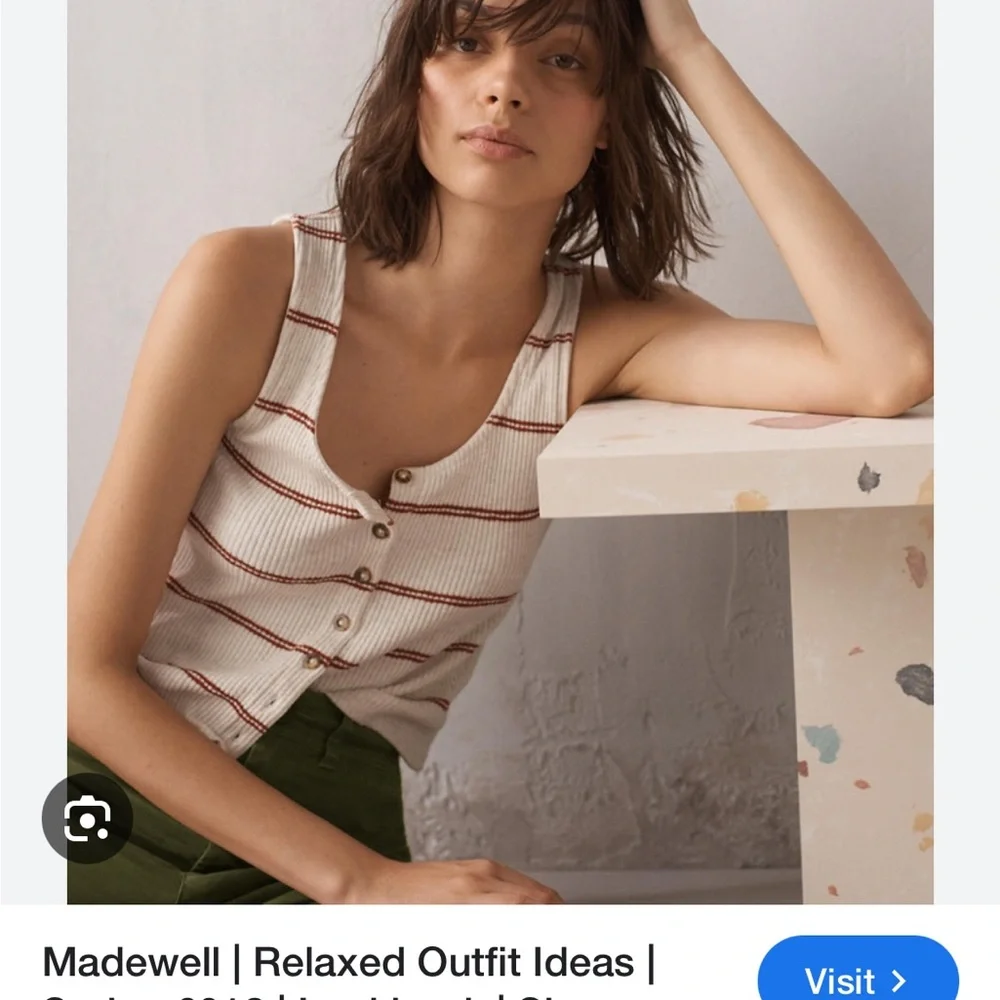 Madewell Cream and Orange Ribbed Crop Tank Top - Picture 4 of 4